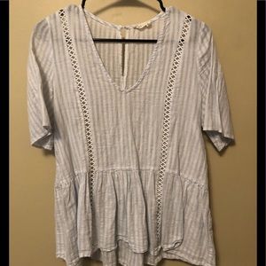 Blue and white stripe top with cross cross detail